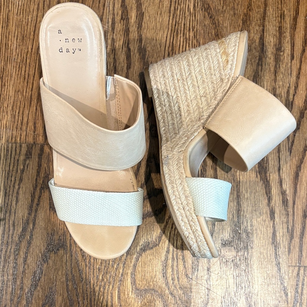 A New Day Beige and Off-White Wedge Sandals